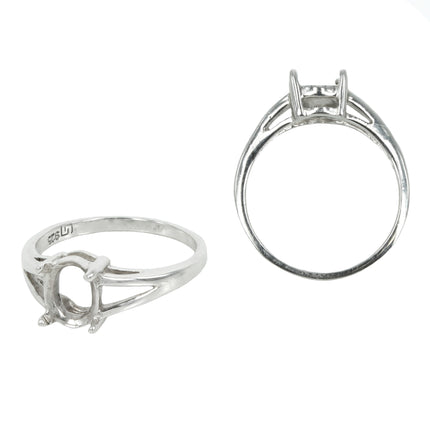 Ring Setting with Shanks Oval Prongs Mounting in Sterling Silver 6x8mm