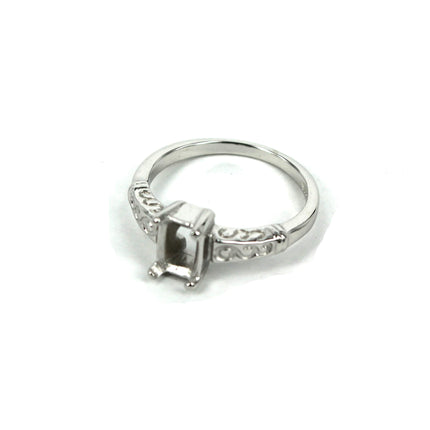 Swirls Ring with Rectangular Prong Mounting in Sterling Silver for 5x7mm Stones