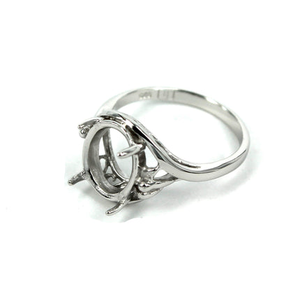 Hollow Cross-over Ring with Oval Prongs Mounting in Sterling Silver 9x11mm