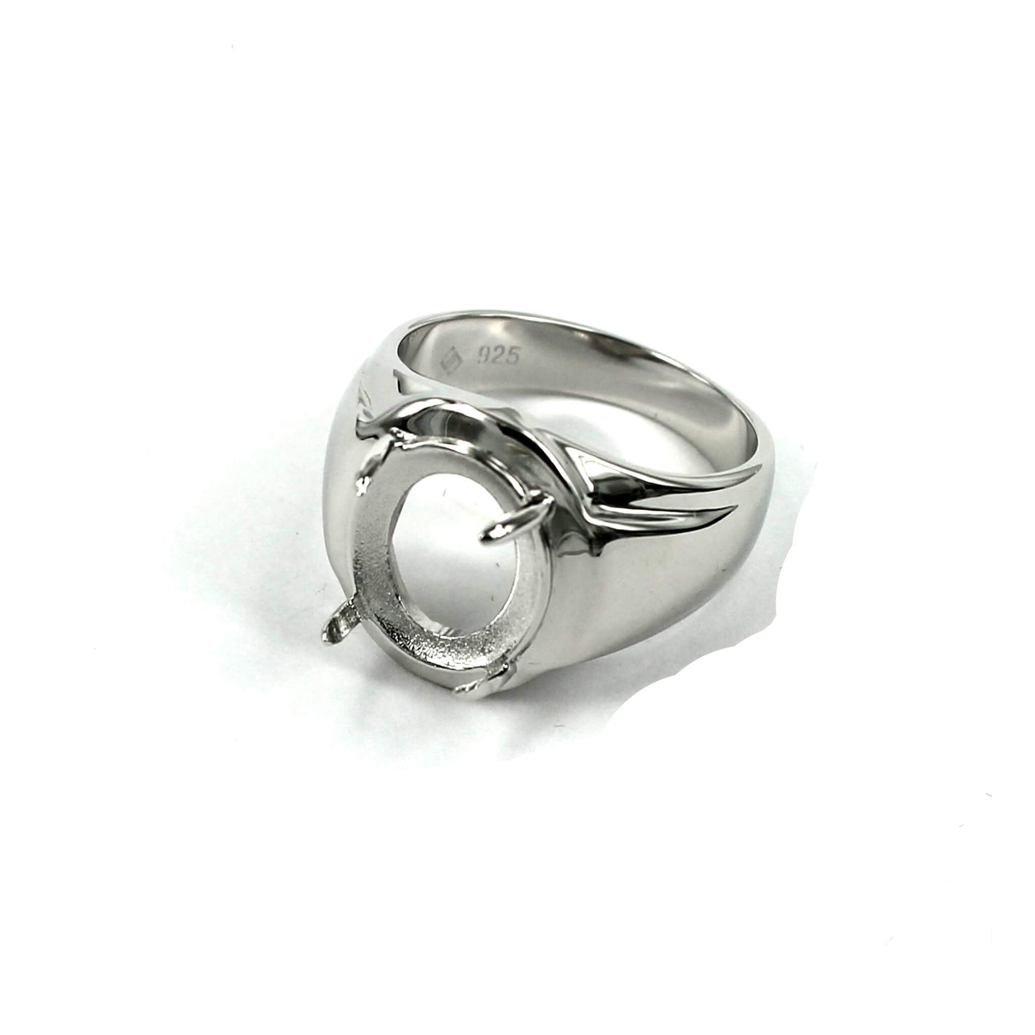 Tapered Ring with Oval Prongs Mounting in Sterling Silver 12x14mm