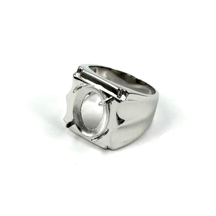 Wide Ring with Oval Prongs Mounting in Sterling Silver 11x15mm