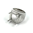 Patterned Square Ring with Rectangular Prongs Mounting in Sterling Silver 15x16mm
