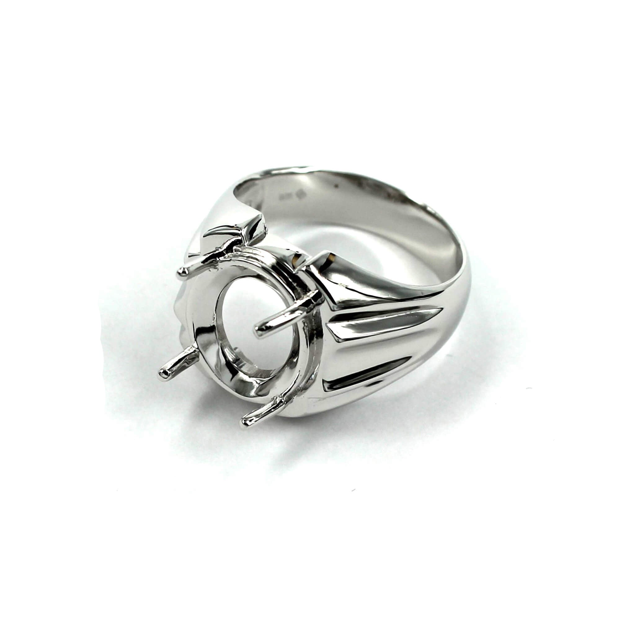 Patterned Tapered Ring with Oval Prongs Mounting in Sterling Silver 12x14mm