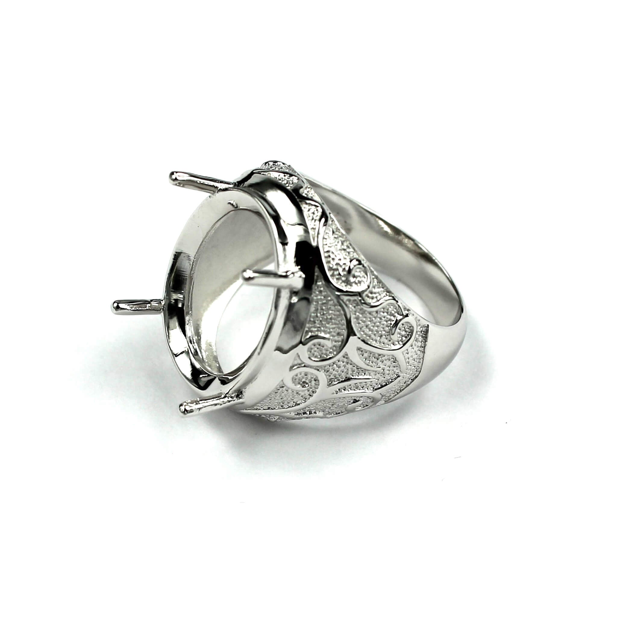 Swirls Patterned Ring with Oval Prong Setting in Sterling Silver 17x22mm