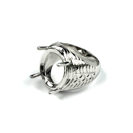 Patterned Ring with Oval Prongs Mounting in Sterling Silver 17x19mm