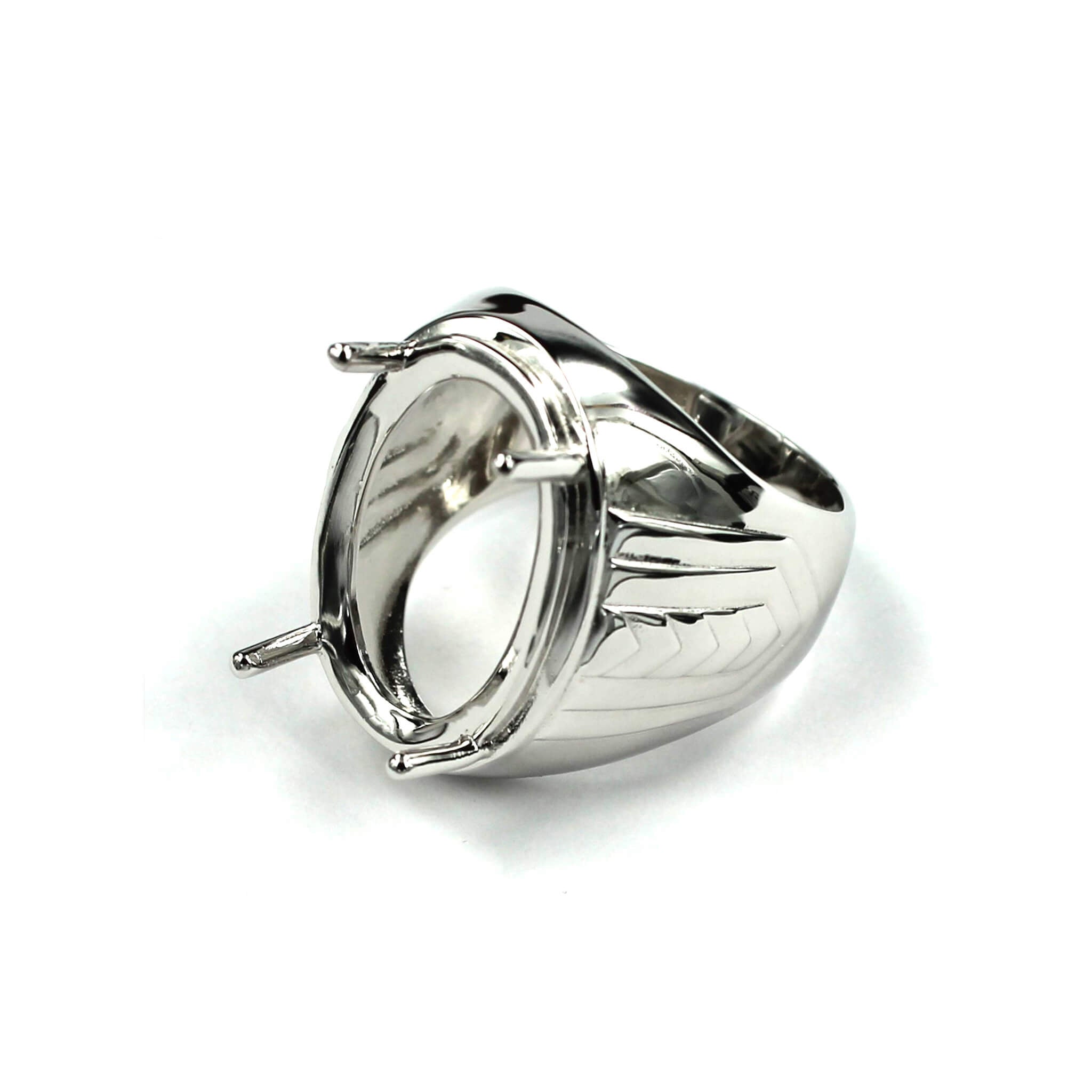 Patterned Ring with Oval Prongs Mounting in Sterling Silver 16x24mm