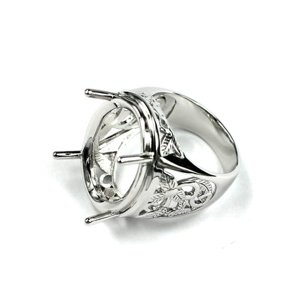 Twisted Leaves Ring with Oval Prongs Mounting in Sterling Silver 19x26mm