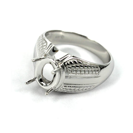 Bee Pattern Ring with Oval Prongs Mounting in Sterling Silver 8x10mm