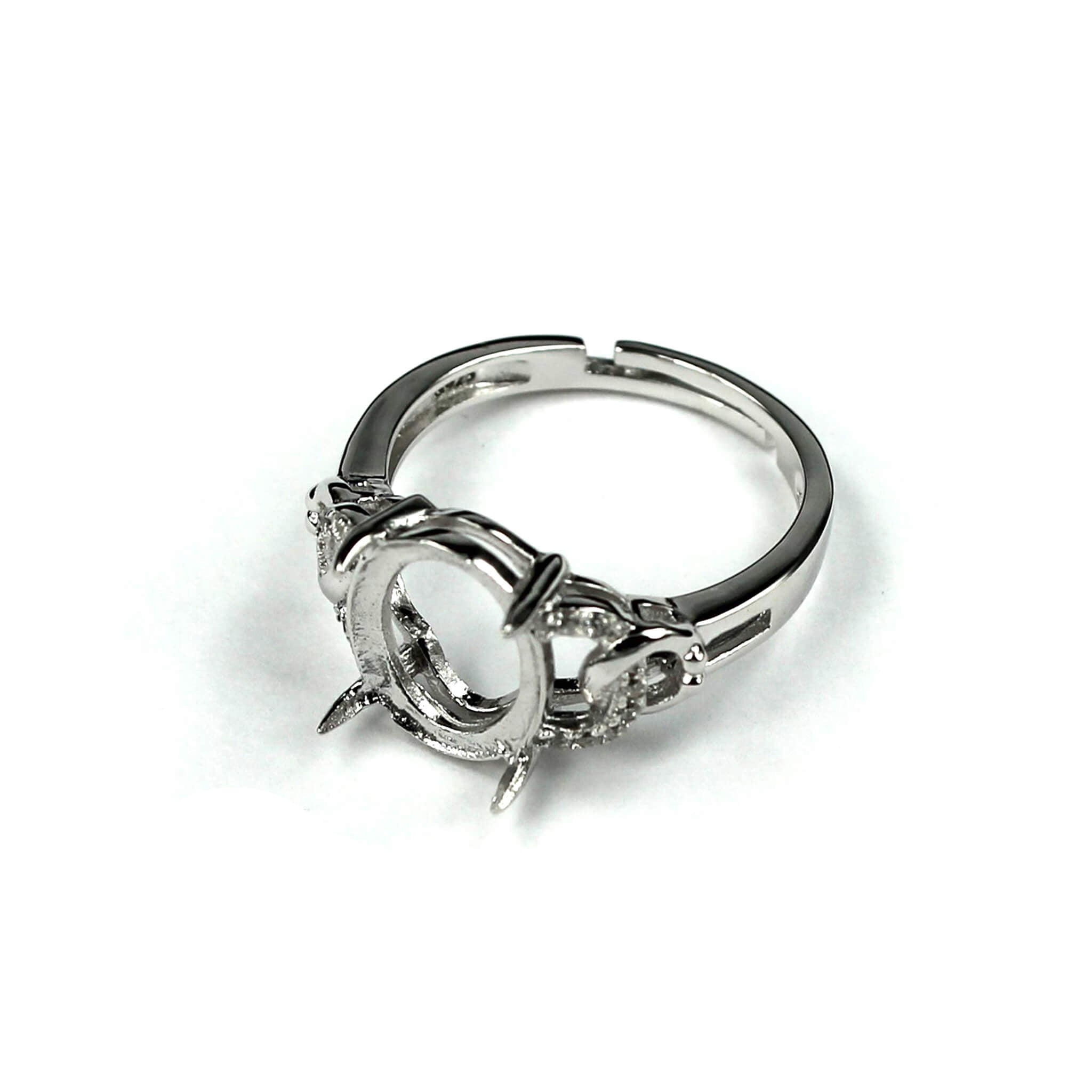 Unique Style Ring with Oval Prongs Mounting in Sterling Silver 6x8mm