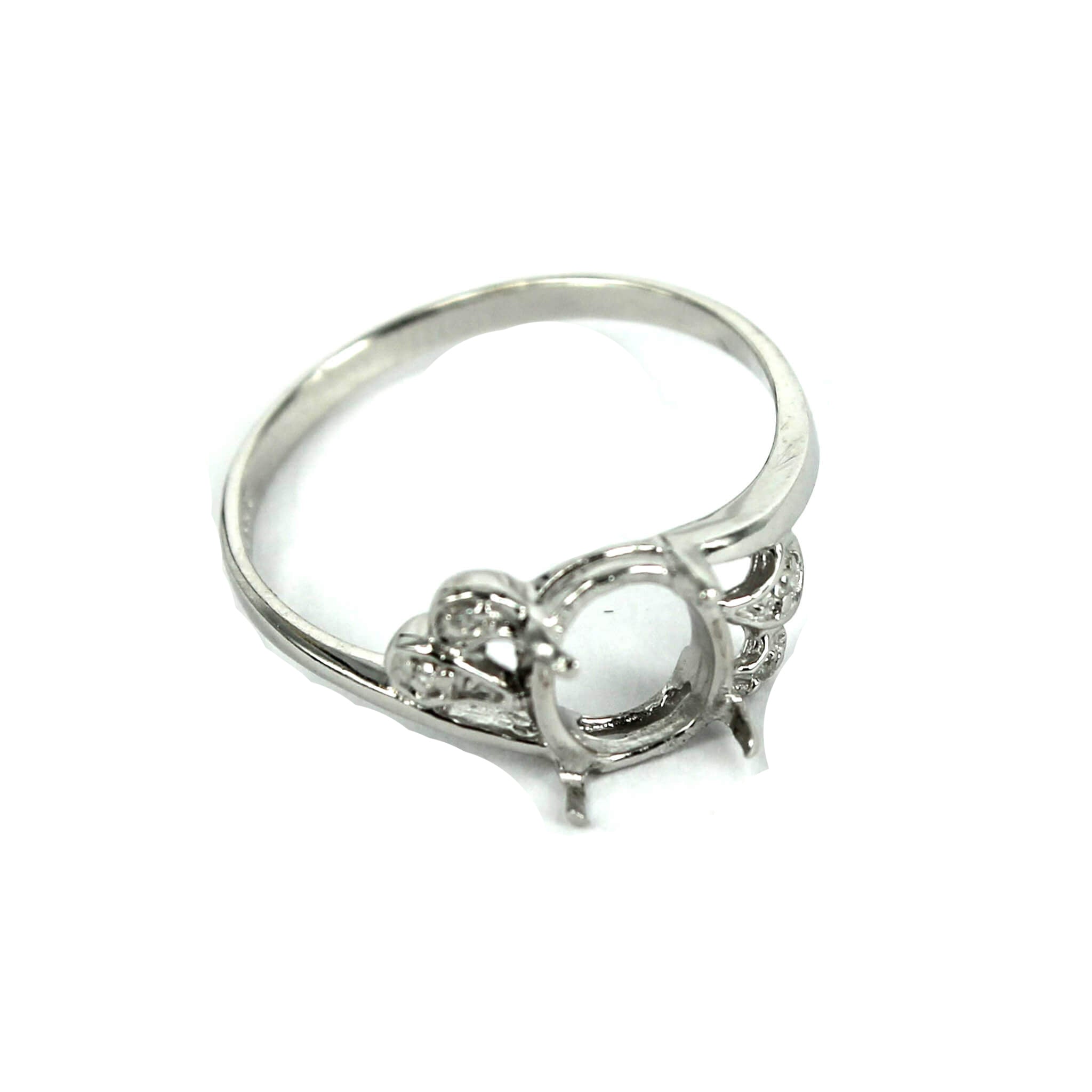 Cross-Over Ring with Curves and Oval Setting in Sterling Silver for 6x7mm Stones