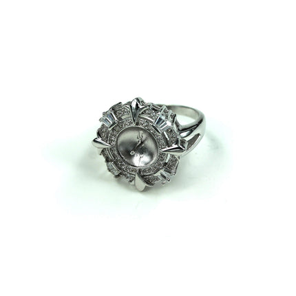 Unique Shape Ring with Cubic Zirconia Inlays and Cup and Peg Mounting in Sterling Silver 9mm