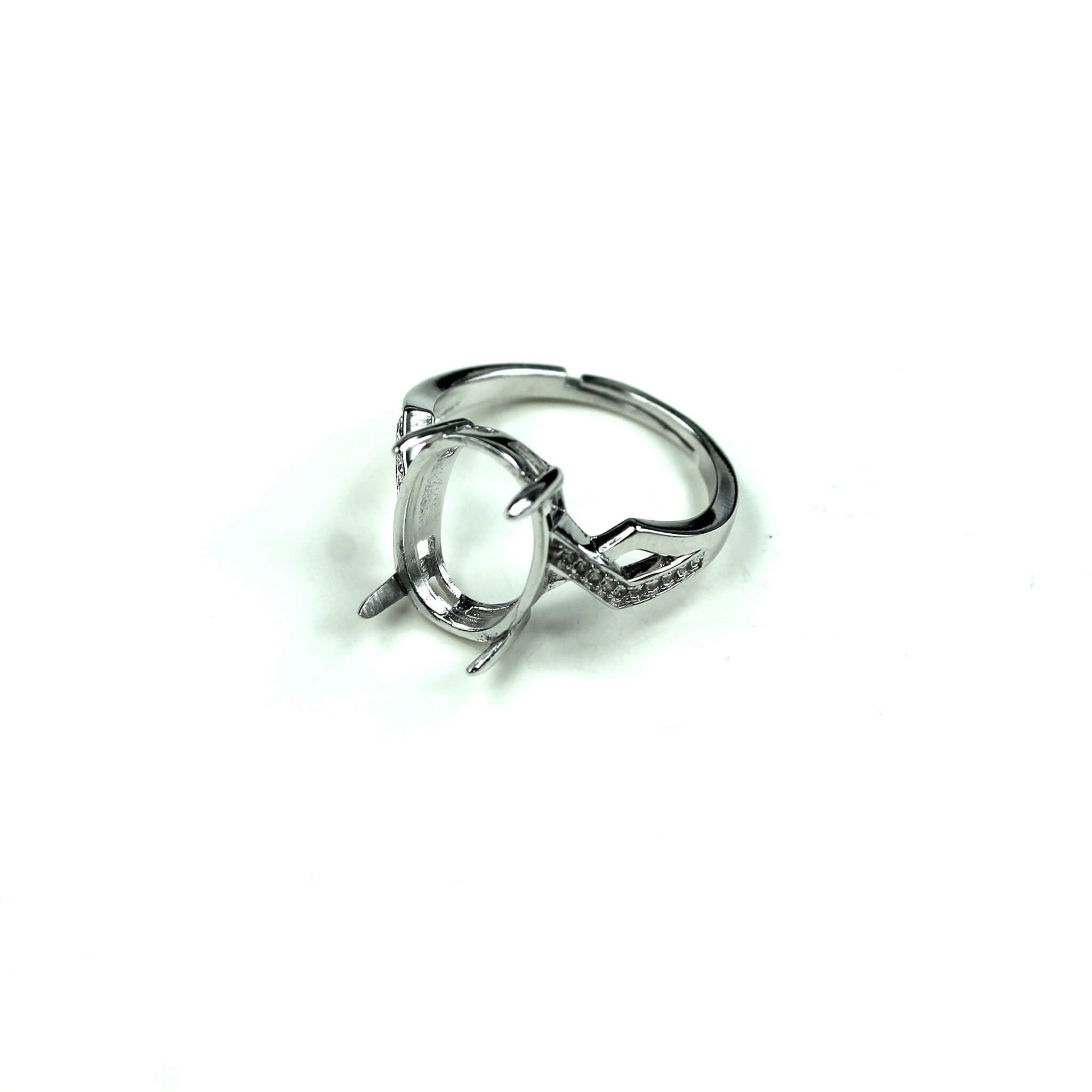 Unique Style Ring with Cubic Zirconia Inlays and Oval Prong Mounting in Sterling Silver 10x11mm