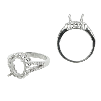 Dolly Ring with Cubic Zirconia Inlays and Oval Prongs Mounting in Sterling Silver 7x9mm