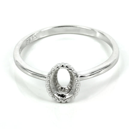 Daisy motif bezel-cup style ring with glue-in setting in sterling silver 5x7mm