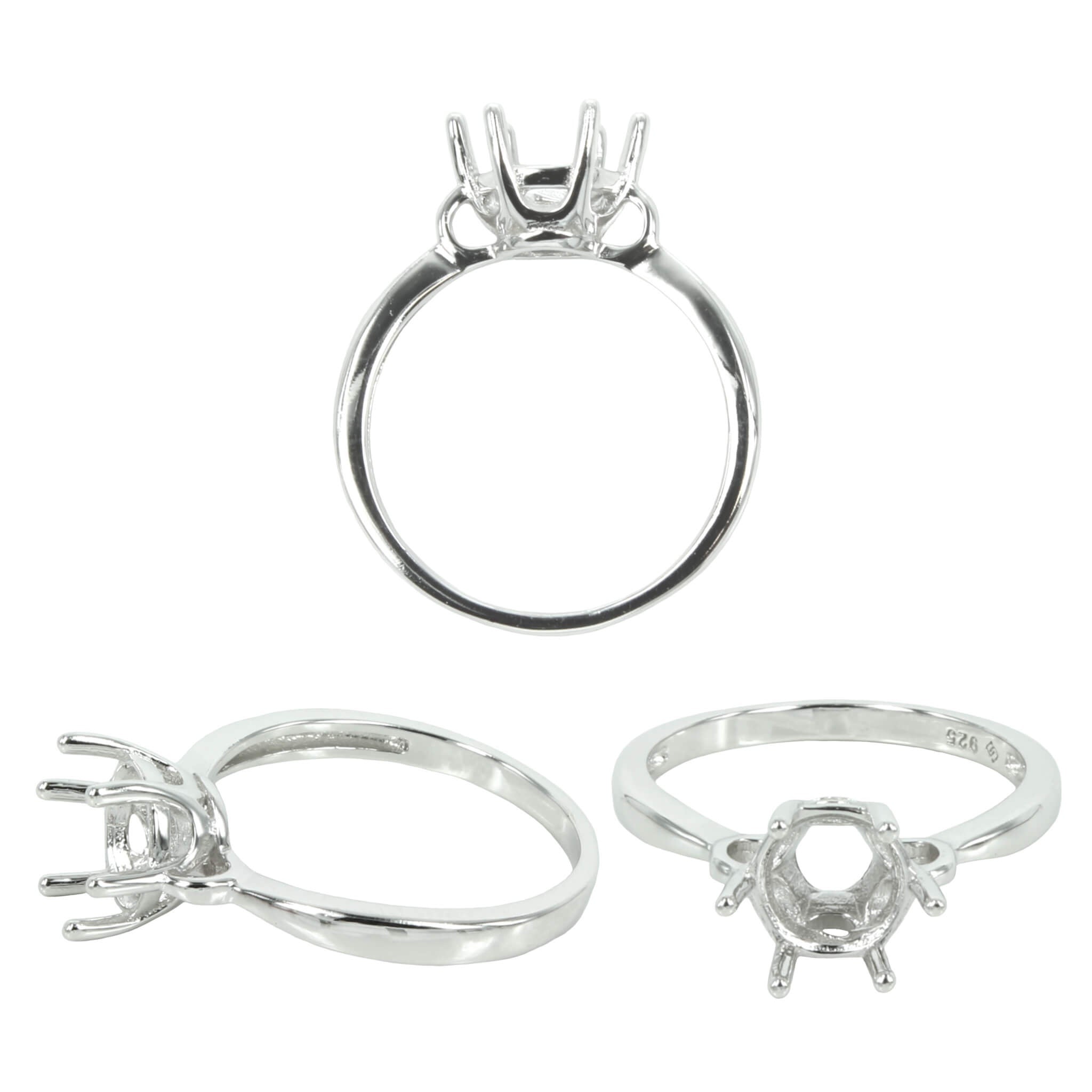 Classic 6-Prong Basket Ring in Sterling Silver for 8mm Round Stones