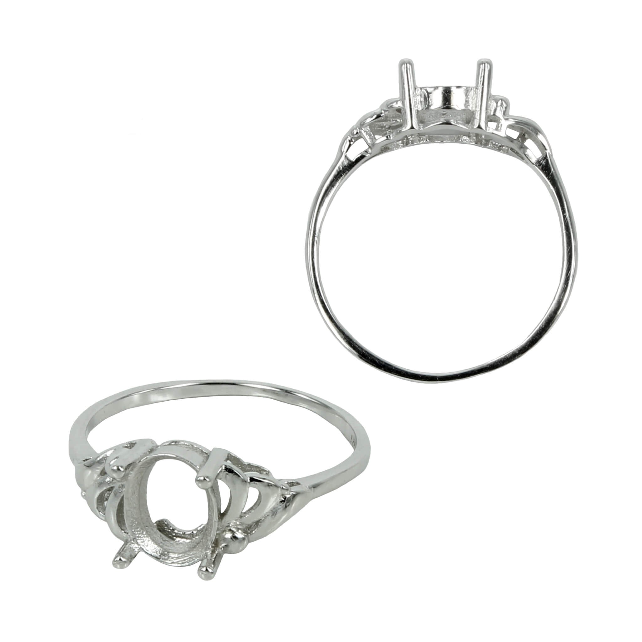 Flourishes Split-Shank Ring in Sterling Silver for 6x8mm Oval Stones