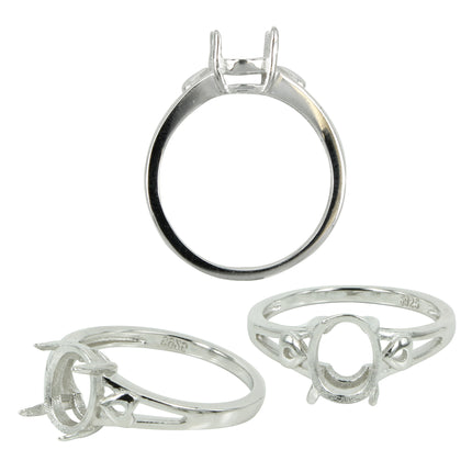 Split Shank Hearts Ring in Sterling Silver for 7x9mm Oval Stones