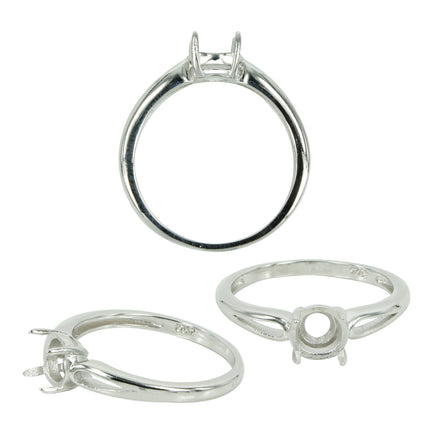 Classic Open Shoulder Ring Setting with Round Prongs Mounting in Sterling Silver 6mm