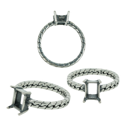 Chain Link Band Ring in Sterling Silver for 5x7mm Rectangular Stones