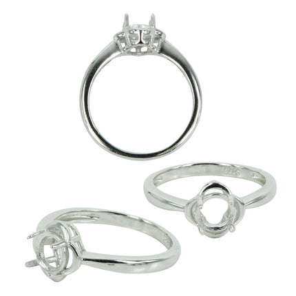 Quatrefoil Frame Ring in Sterling Silver for 6mm Round Stones