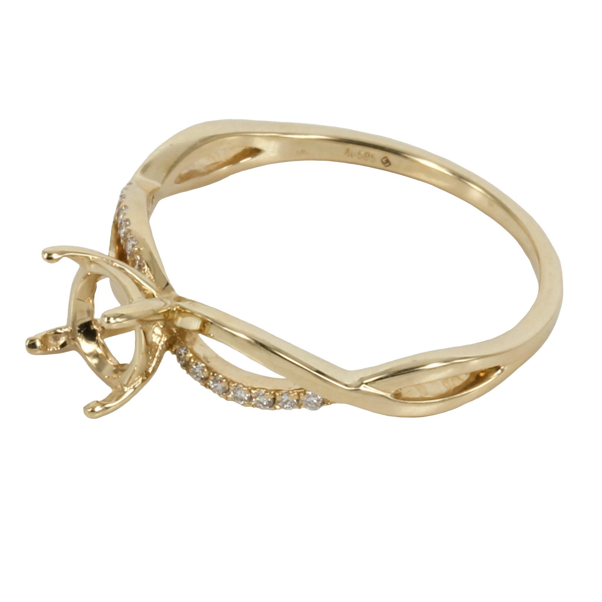 14K Gold Intertwined Split-Shank Ring with Diamond Accents for 6mm Round Stones