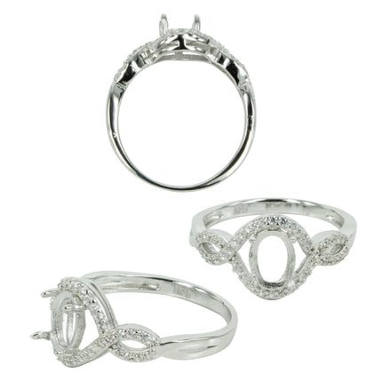 Intertwined CZ Split Shank Ring in Sterling Silver for 5x7mm Oval Stones