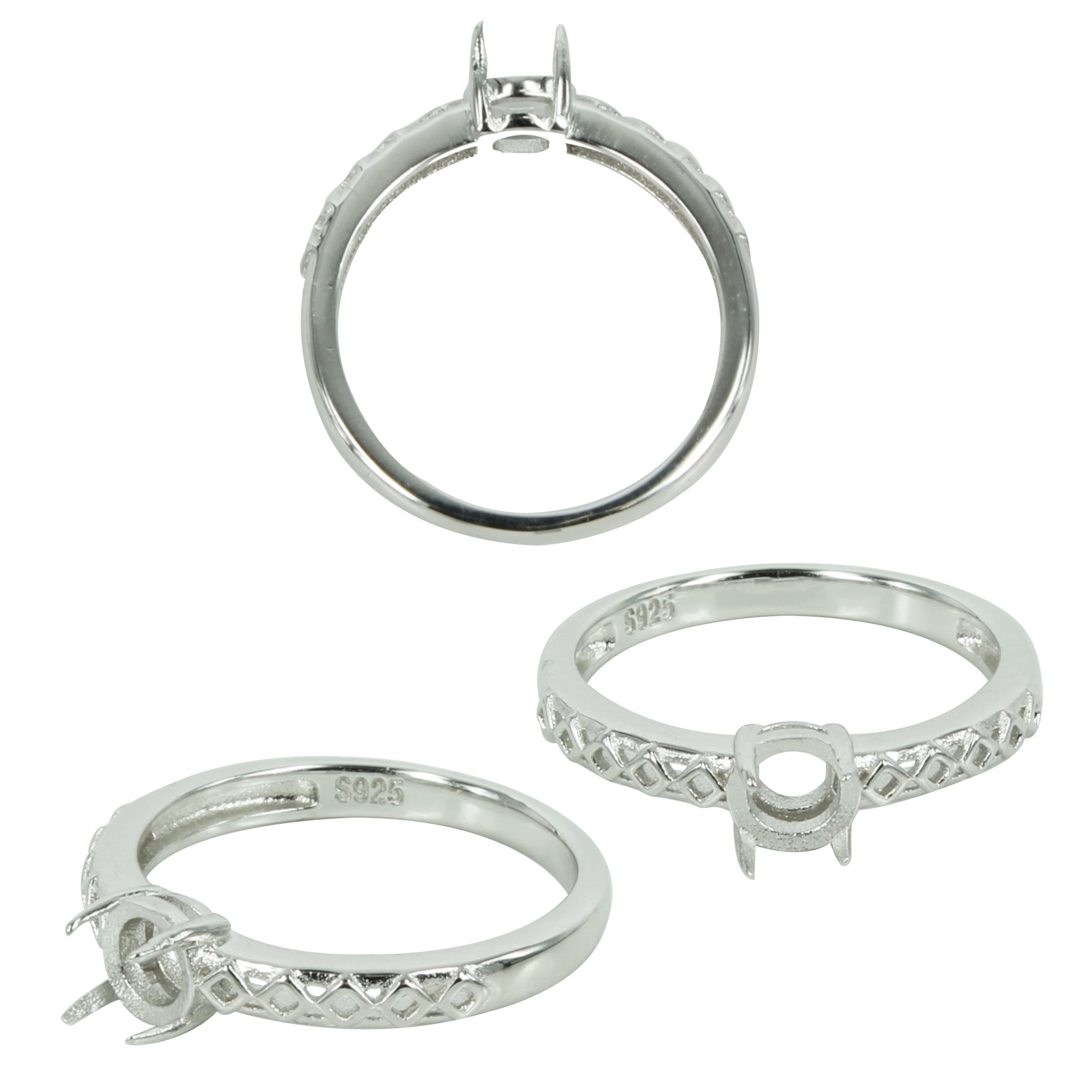 Harlequin Shoulders Ring in Sterling Silver for 4mm Round Stones