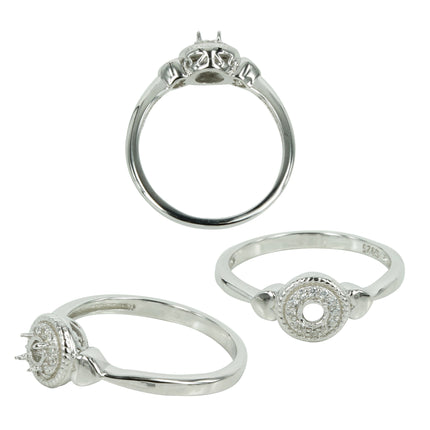 Tall Gallery CZ Halo Ring in Sterling Silver for 3mm Round Stones