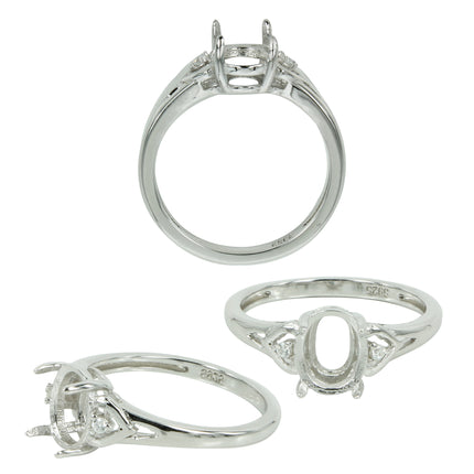 CZ Set Split Shank Ring is Sterling Silver for 6x8mm Oval Stones