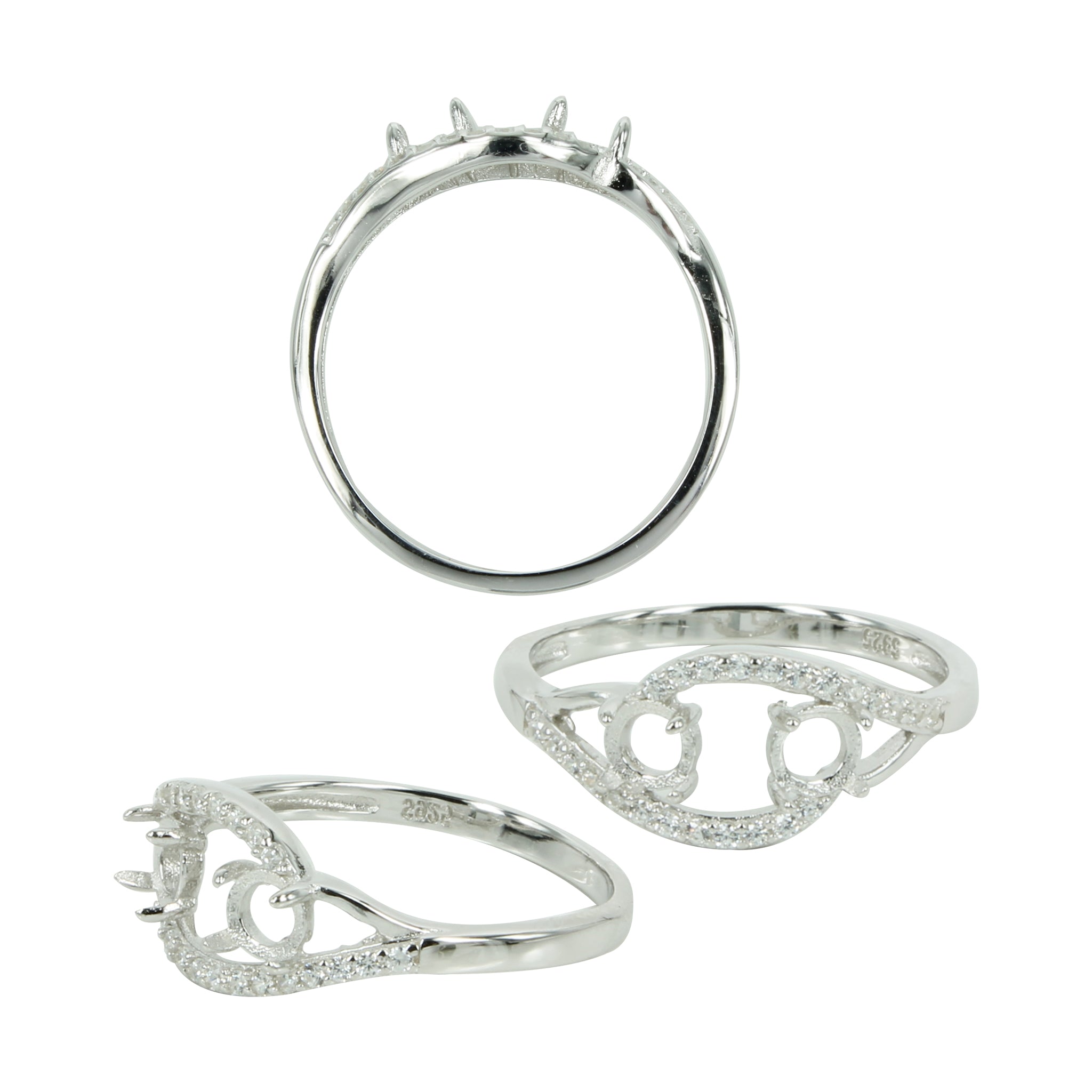 Dual Setting Ring with CZ's in Sterling Silver for 4mm Round Stones