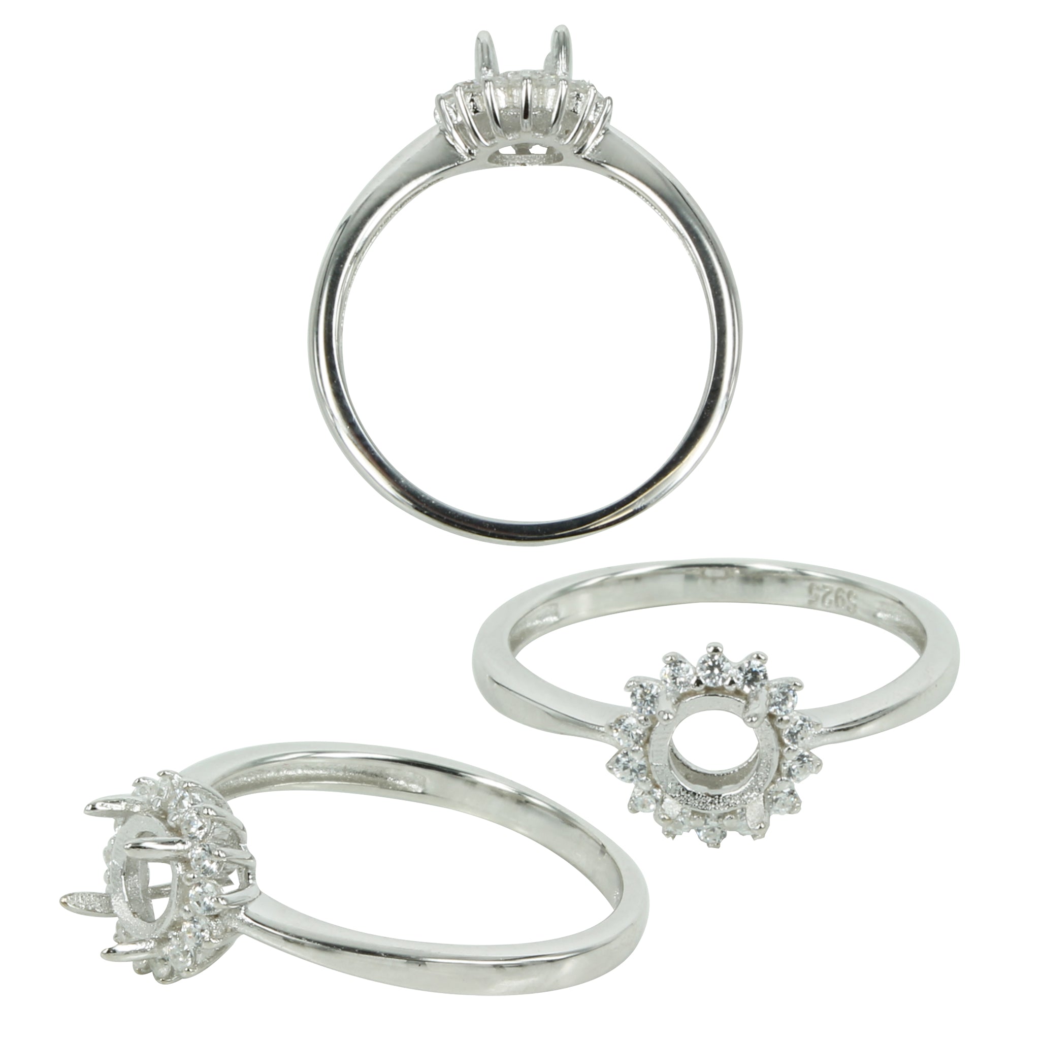 Flower Halo Ring in Sterling Silver for 5mm Round Stones