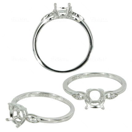 Biconvex CZ's Shoulders Ring in Sterling Silver for 6mm Round Stones