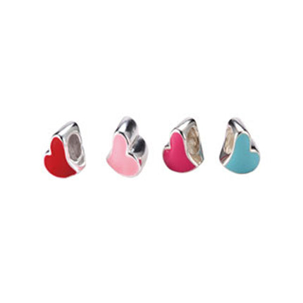 Colored Enamel Inlay Heart Spacer Bead in Sterling Silver 10.3x9x7.7mm