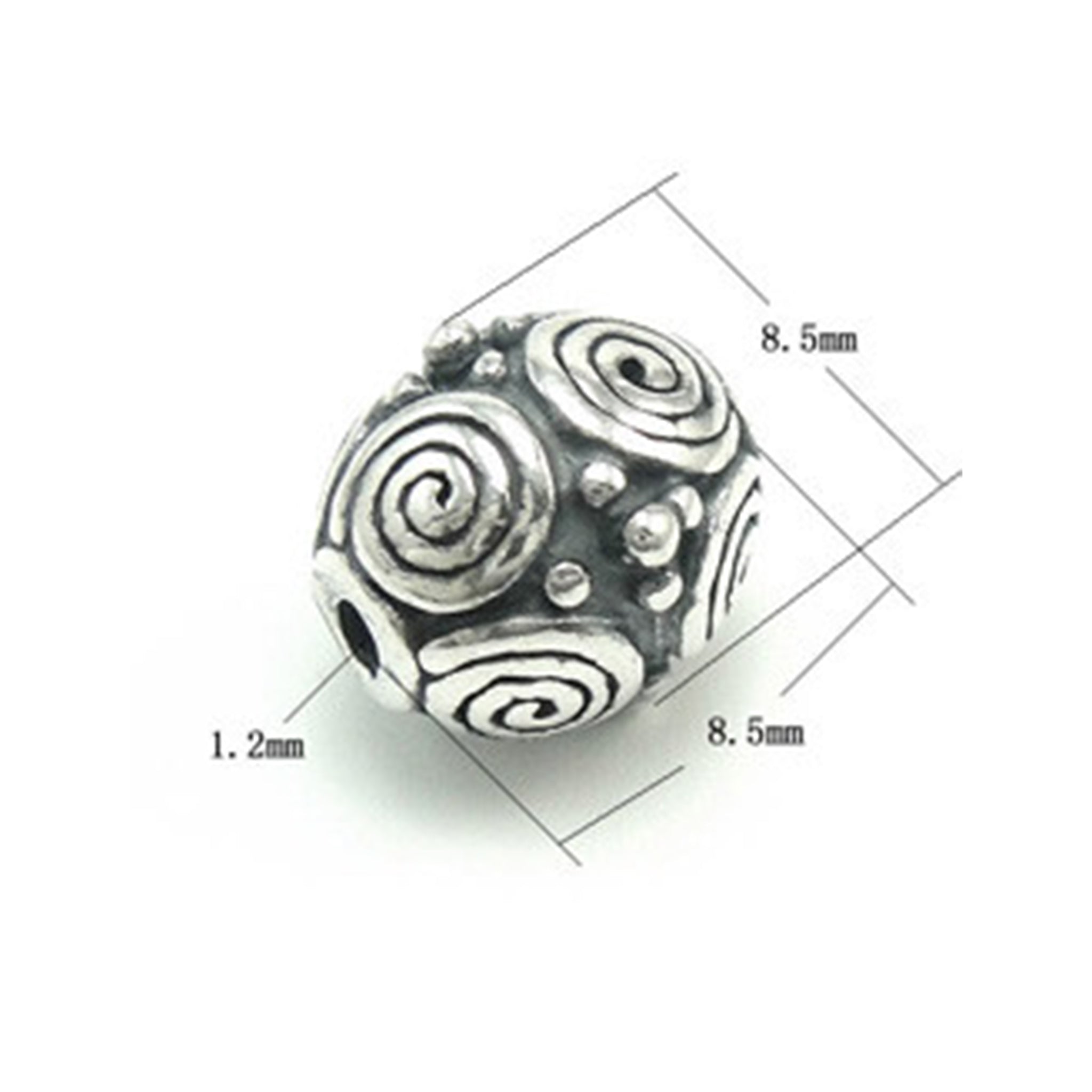 Oval Swirls Bead in Antique Sterling Silver 7.3x7.3x8.4mm