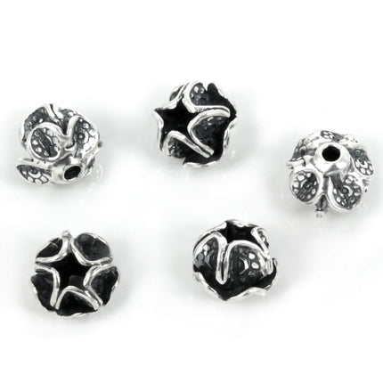 Flower Motif Beadcapped Bead in Sterling Silver 8mm