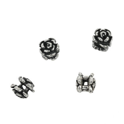 Rose Flower Bead in Sterling Silver 6x6mm