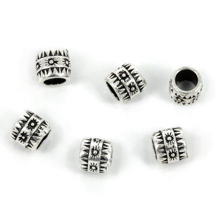Drum Patterned Bead in Sterling Silver 6x6mm
