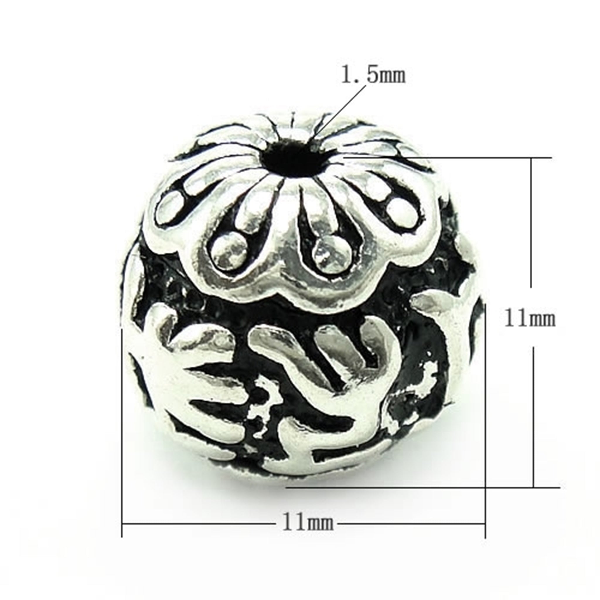 Frolic Round Bead in Antique Sterling Silver 9.9x10.1x9.6mm