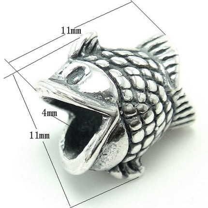 Fish-Shape with Open Mouth Bead in Antique Sterling Silver 10.6x10.1x7.1mm