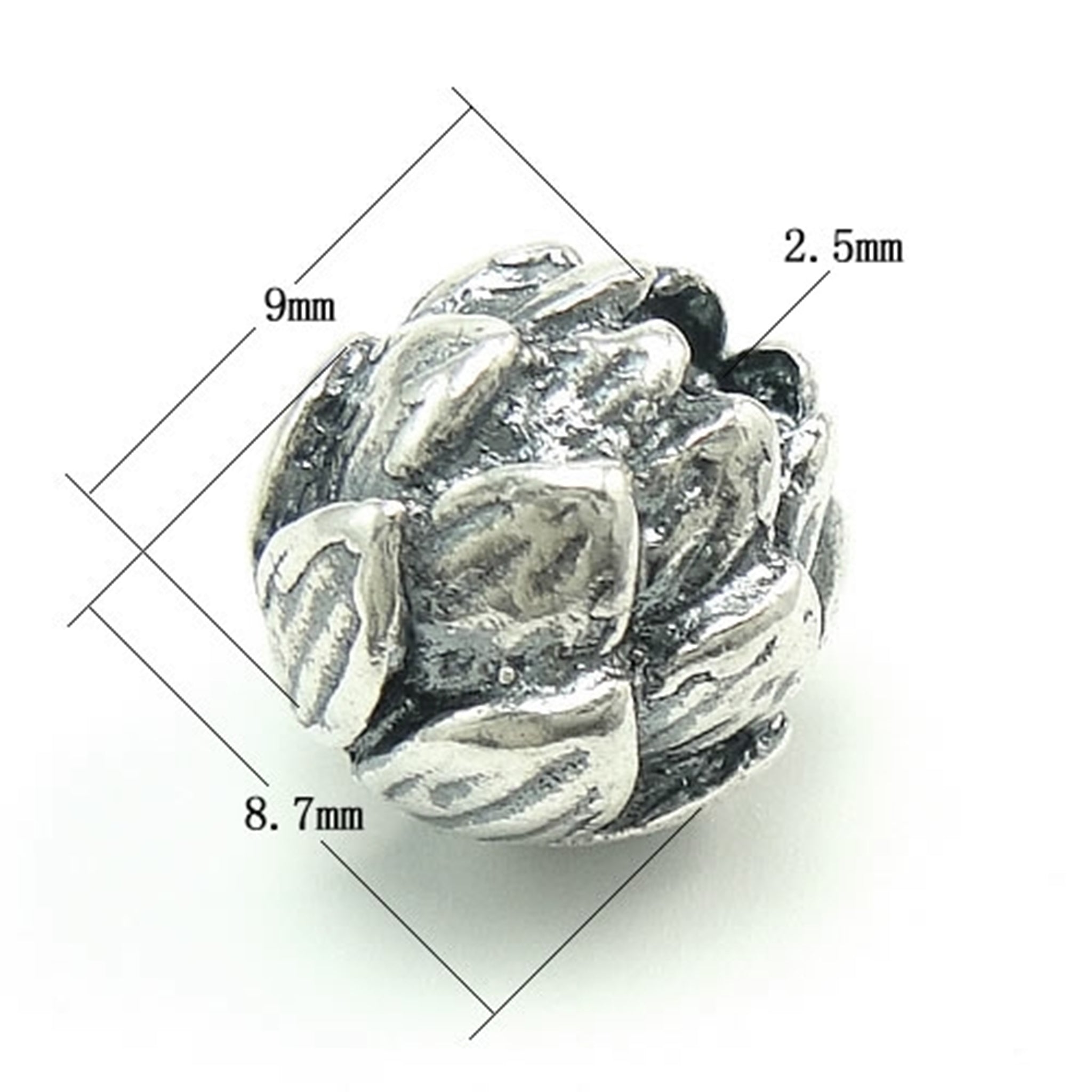 Flower Bud Bead in Antique Sterling Silver 8.7x9.5mm