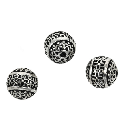 Round Open Floral Bead in Sterling Silver 12x12mm