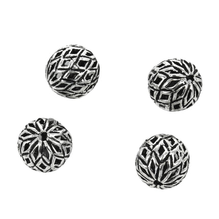 Round Diamonds Pattern Bead in Sterling Silver 10x10mm