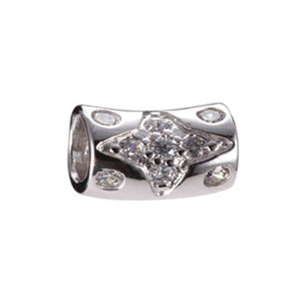 Cubic Zirconia Curved Barrel Bead in Sterling Silver 10.38x7.5mm