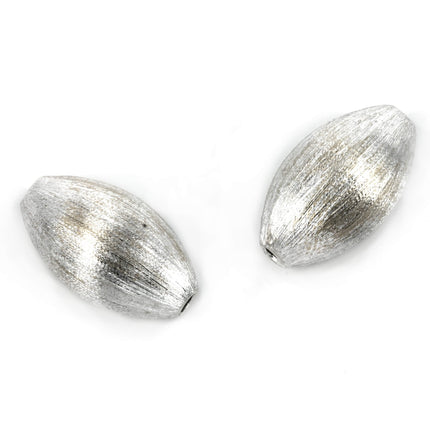 Brushed Texture Long Oval Bead in Sterling Silver 20x10x12mm