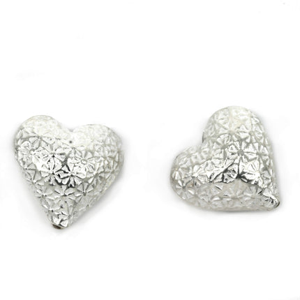 Heart Bead with Flower Dimples in Sterling Silver 15x15x7mm