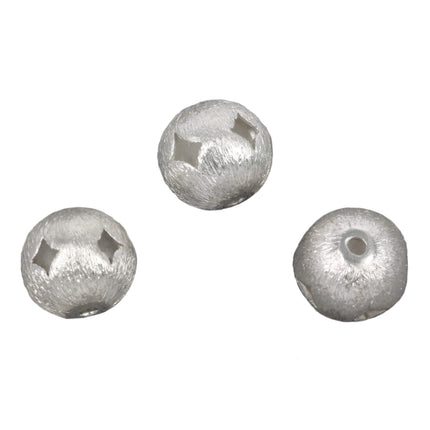 Brushed Texture Round Bead With Diamond Cutaways in Sterling Silver 10x10x9mm