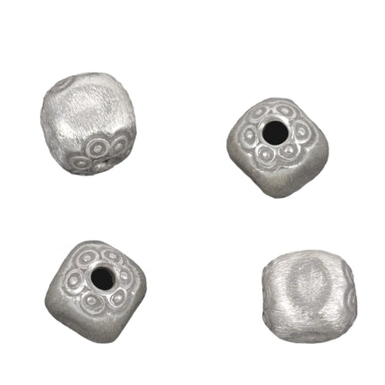 Brushed Texture Cube Bead with Flower Holes in Sterling Silver 8x7x7mm