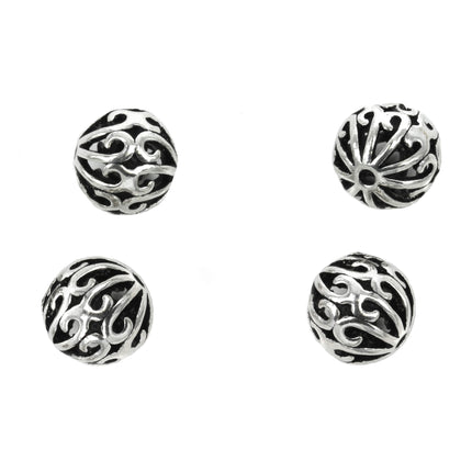 Round Bead with Open Curlicues Pattern in Sterling Silver 10x10mm