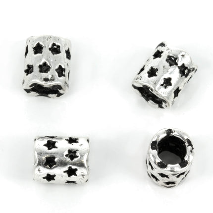 Star Dimpled Tube Bead in Sterling Silver 8x9mm