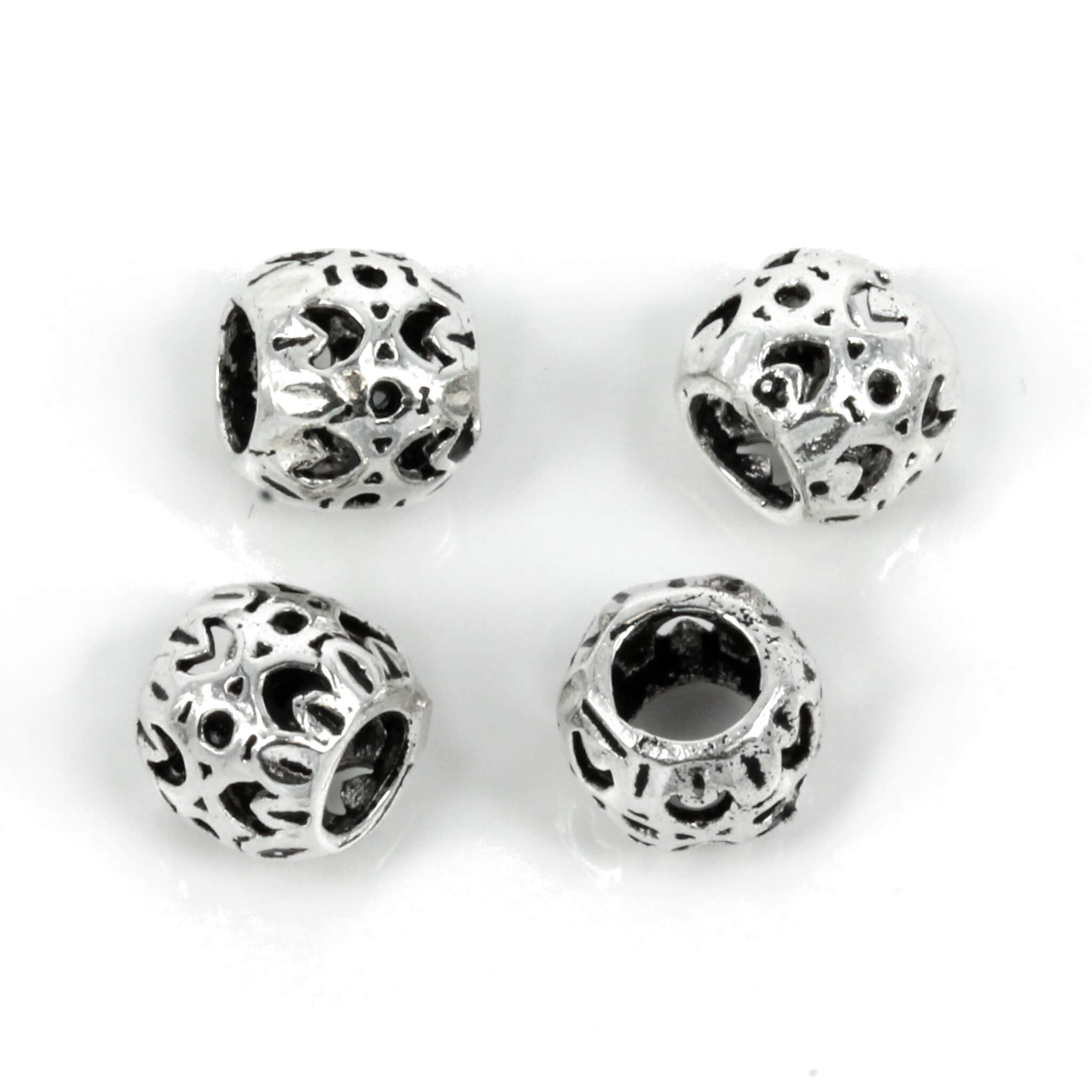 Round Hollow Bead with Pierced Chevron Pattern in Sterling Silver 7x7mm